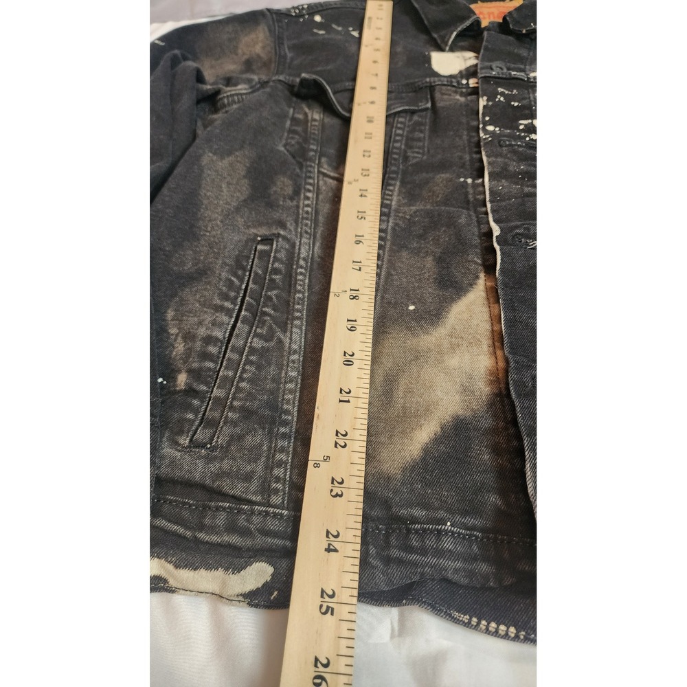 Levis Custom Acid Wash Bleach Distressed Denim Jacket Black Y2K Punk Grunge XL - Picture 9 of 9